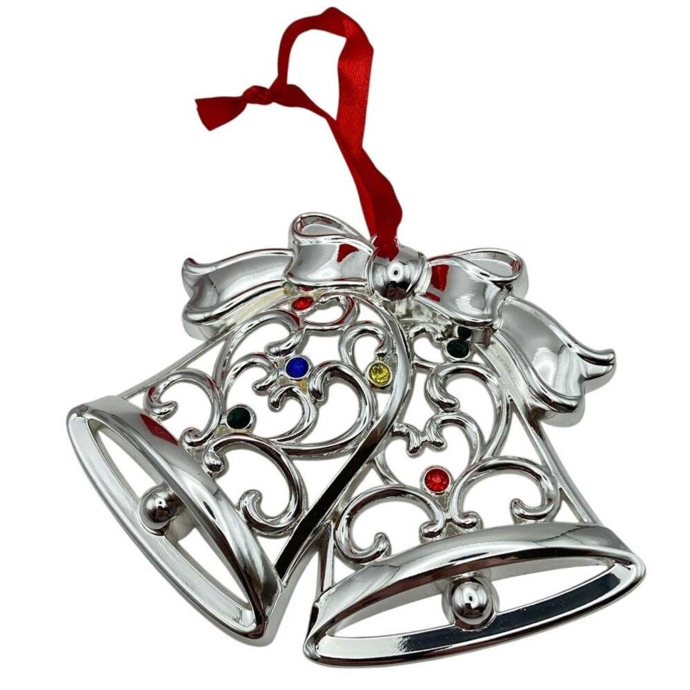 Lenox Sparkle & Scroll Multi Crystal Silver Plated Bell Ornament NIB